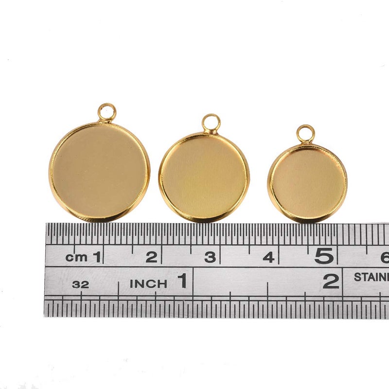 Lanbeide Stainless Steel Pendant Trays Cabochon Settings Bezel Pendant Blanks for DIY Crafting Photo Jewelry Making 16x16mm Gold - Image 4